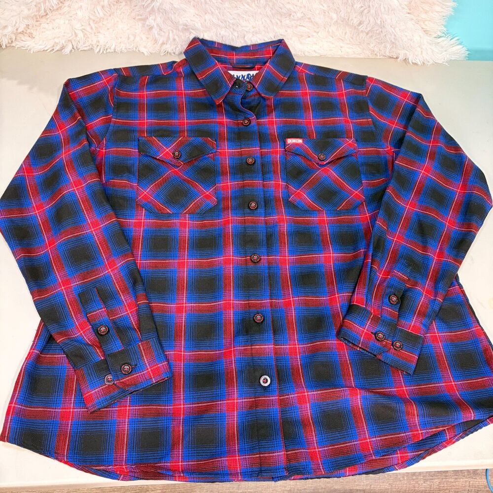 Dixxon Flannel Shirt Womens 2X The Hometown Blue Red Black Plaid D-Tech